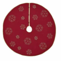 VHC Brands Revelry 48 in. Brick Red Traditional Christmas Tree Skirt with Embroidered Snowflakes thumbnail 1