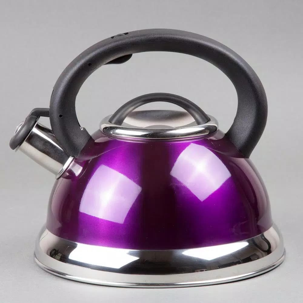 Creative Home Alexa 12-Cup Stainless Steel Whistling Tea Kettle with Aluminum Capsulated Bottom - Purple