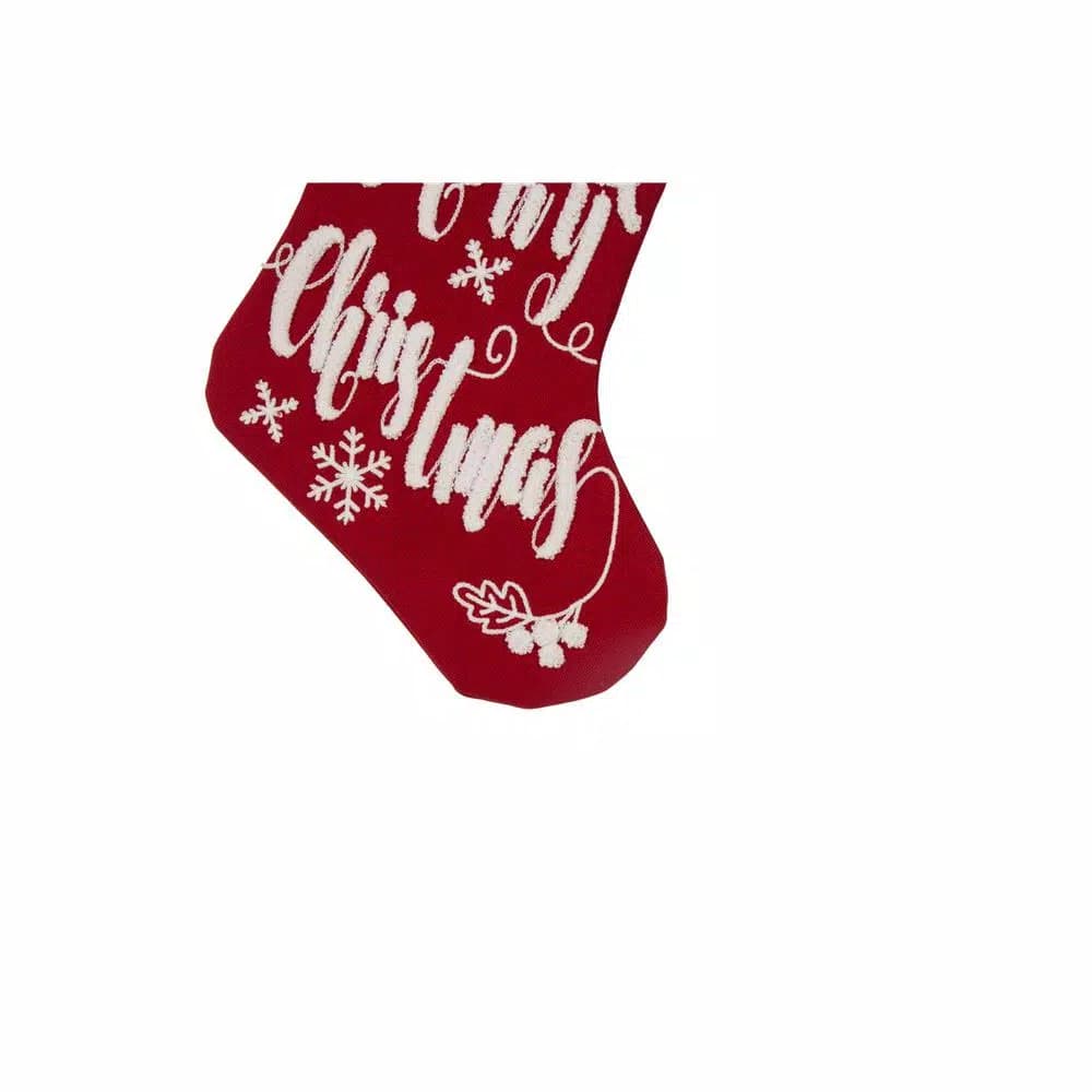 Glitzhome 21 in. Fabric Christmas Stocking with Reindeer and Snowflake Design, Red and White