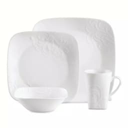 Corelle Boutique 16-Piece Cherish Porcelain Dinnerware Set, White Embossed Floral, Service for 4 thumbnail 1