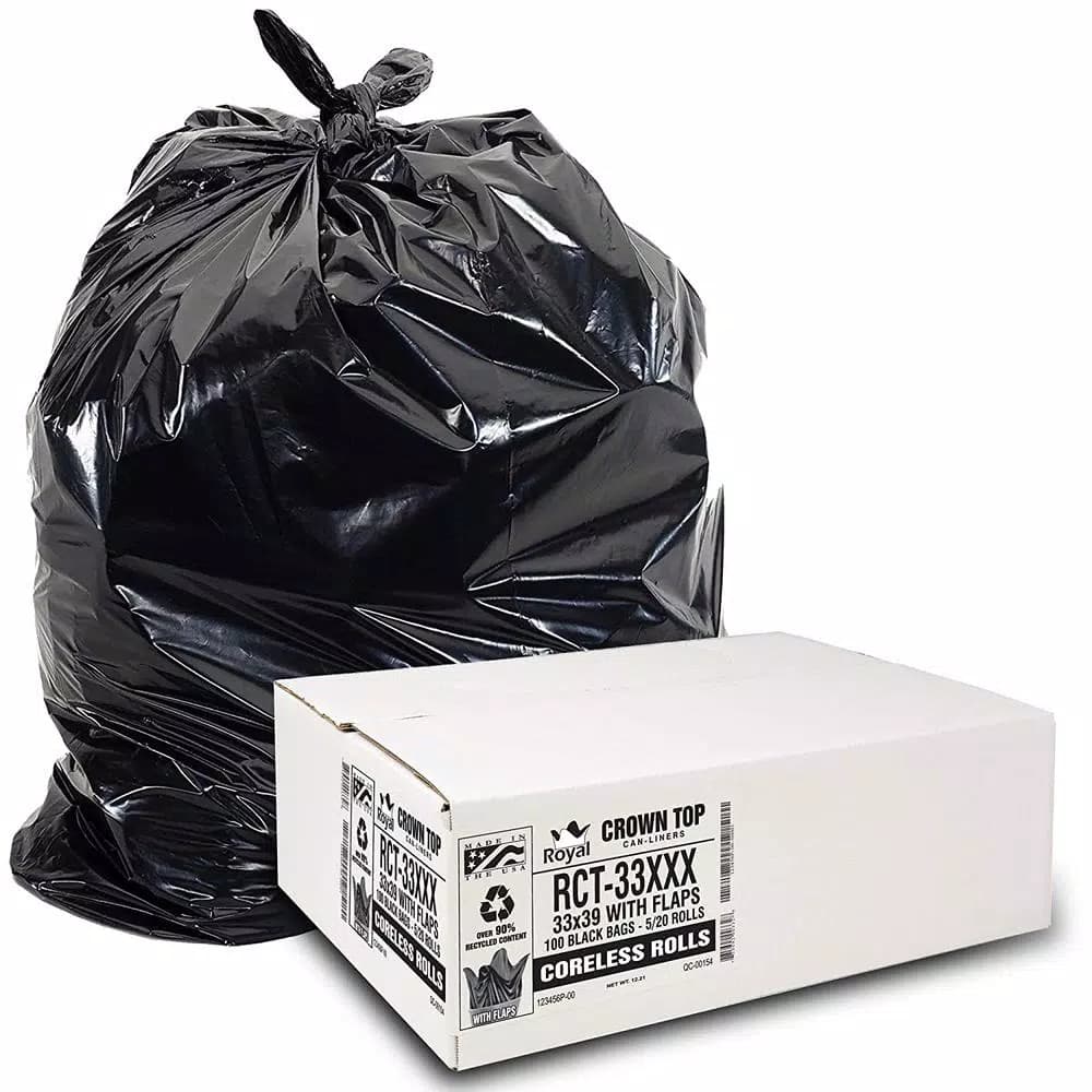 Unbranded 33 Gallon Black Low Density EZ Tie Closure Trash Bags, 1.5 Mil, 100-Count