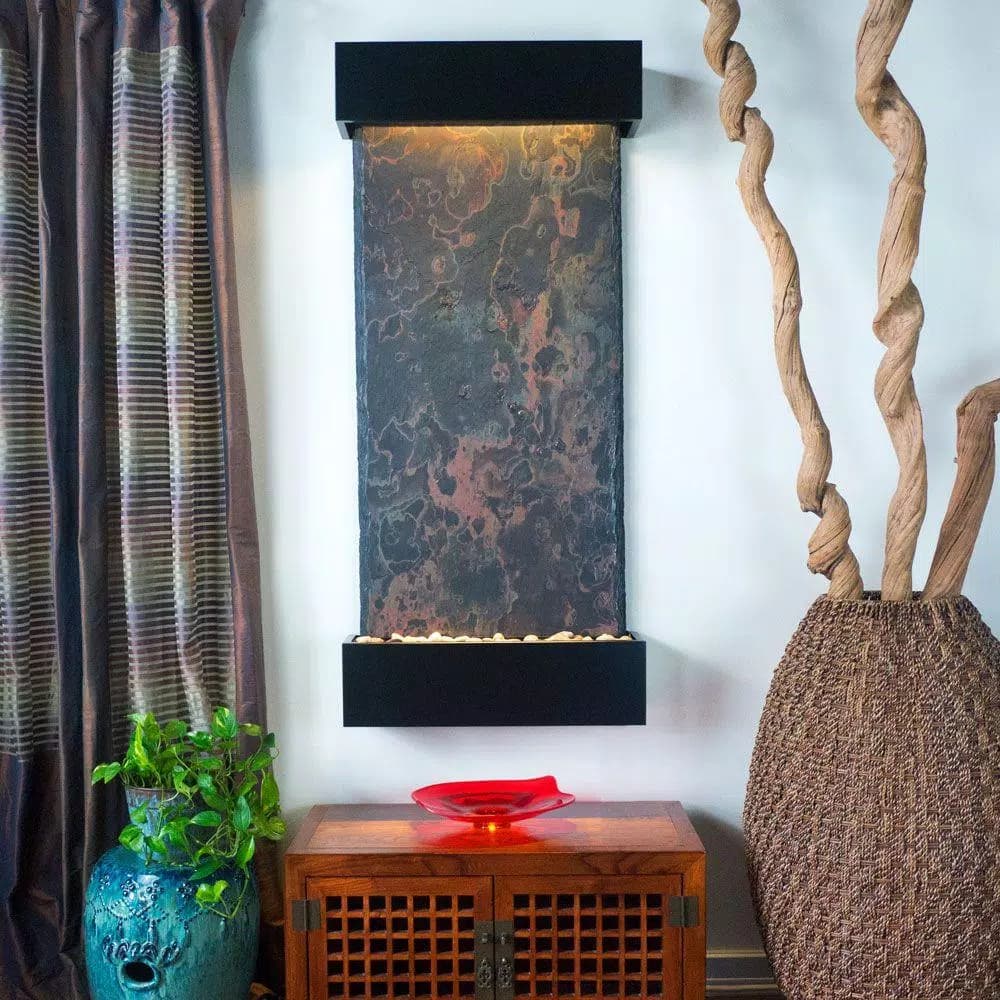 Water Wonders Large Nojoqui Falls Lightweight Slate Wall Fountain with Black Onyx Trim
