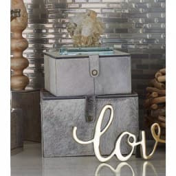 LITTON LANE Natural Reflections Gray Real Leather Hide Decorative Box Set of 2 thumbnail 1