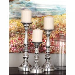 LITTON LANE Classic Aluminum Candle Stick Set of 3 - 10 in. x 14 in. Polished Silver Finish thumbnail 1