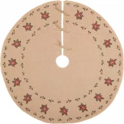 VHC Brands 48 in. Jute Burlap Poinsettia Tree Skirt - Natural Tan Holiday Decor thumbnail 1