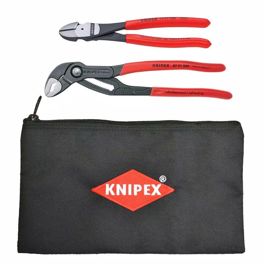 KNIPEX 3-Piece Pliers Set: 10 in. Cobra Box Joint & 8 in. Diagonal Cutting Pliers with Canvas Bag