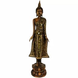 Oriental Furniture 22.5 in. Gold Standing Thai Buddha Statue - Sukothai Style Resin Sculpture thumbnail 1