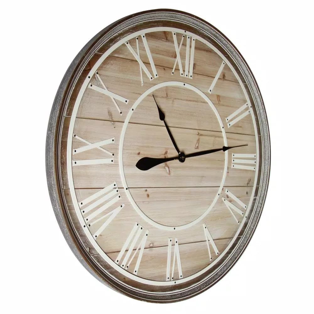Yosemite Home Decor Rustic Age Distressed Brown Oversized 31-in Wall Clock - Industrial Wood & Metal Design