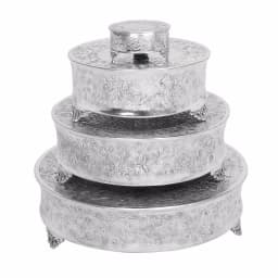 LITTON LANE Silver Aluminum Round Cake Stand Set of 4 with Floral Vine Design thumbnail 2
