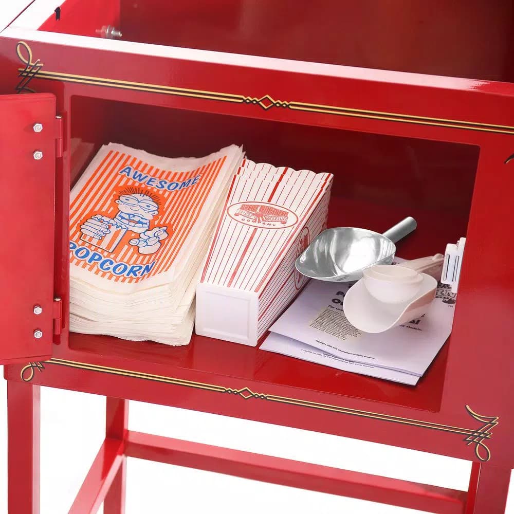 Great Northern Princeton 8 oz. Antique Red Popcorn Machine with Cart, Commercial Quality Oil Popper