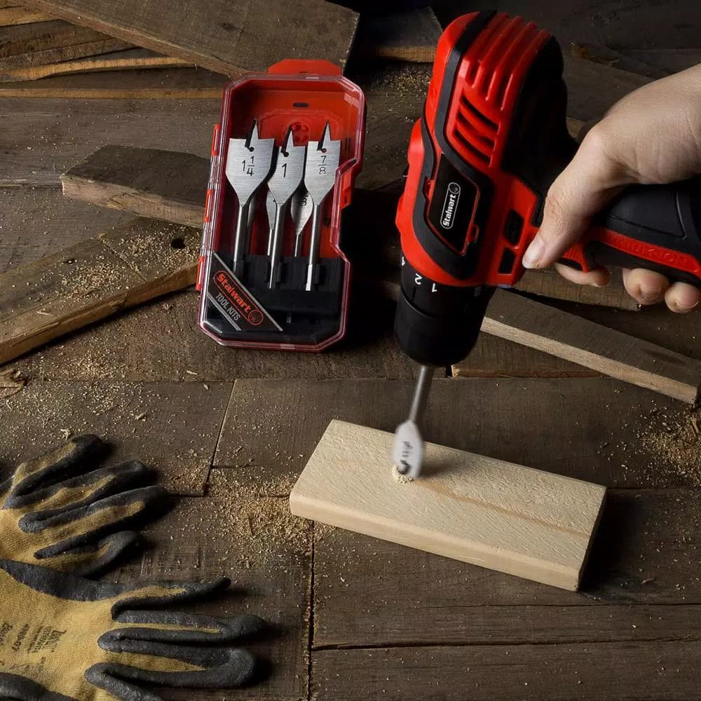 Stalwart 7-Piece Carbon Steel Spade Drill Bit Set with Carrying Case