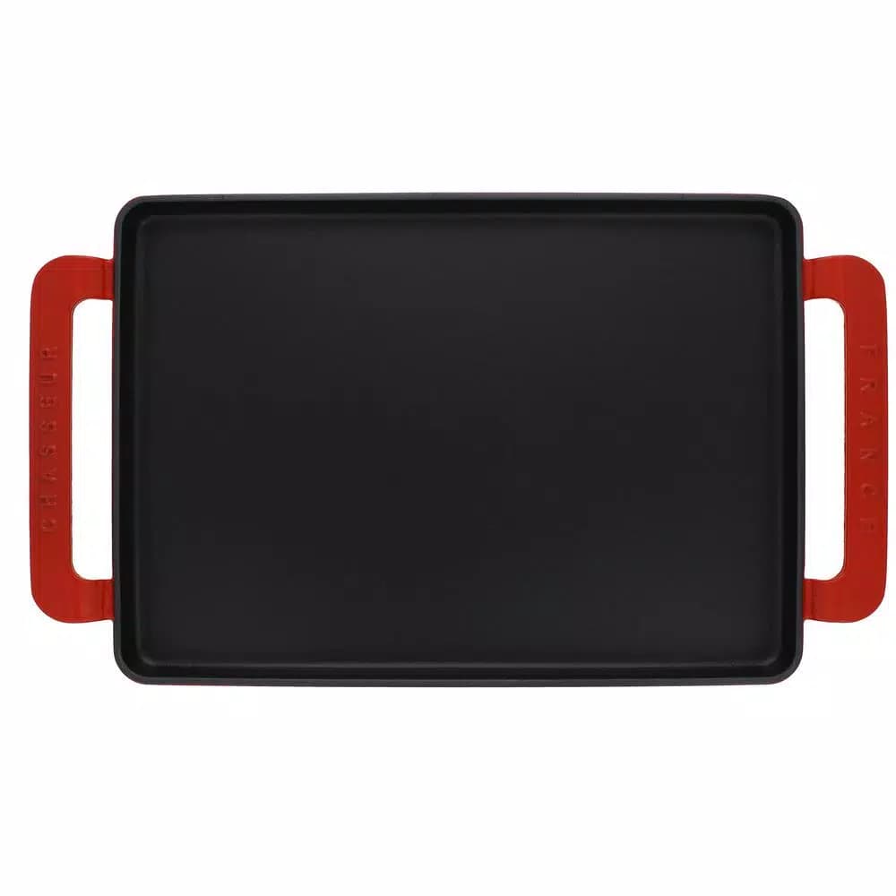Chasseur 14-inch Rectangular Enameled Cast Iron Griddle - Red