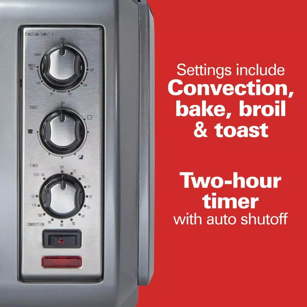 Hamilton Beach Easy Reach 1500W 6-Slice Convection Toaster Oven with Roll-Top Door, Grey