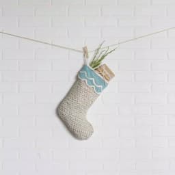 VHC Brands Sanbourne 15 in. Coastal Christmas Cotton Stocking - Creme White & Turquoise thumbnail 2