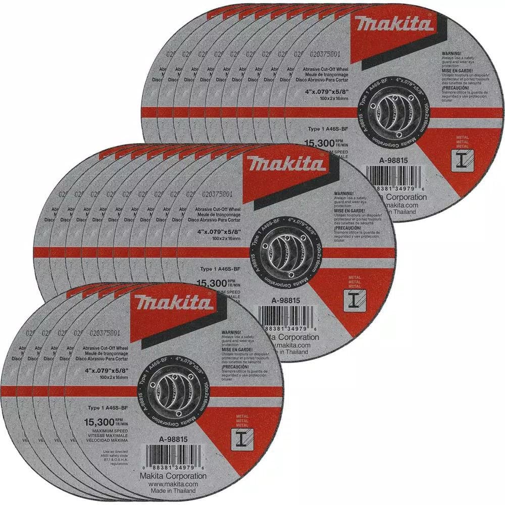 Makita 4 in. x 0.100 in. Metal Cut-Off Wheels, 5/8 in. Arbor (25-Pack)