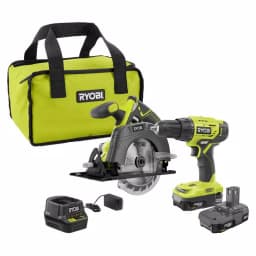 RYOBI 18V ONE+ Cordless 2-Tool Combo Kit with Drill/Driver and Circular Saw, 2 Batteries, Charger, and Bag thumbnail 1