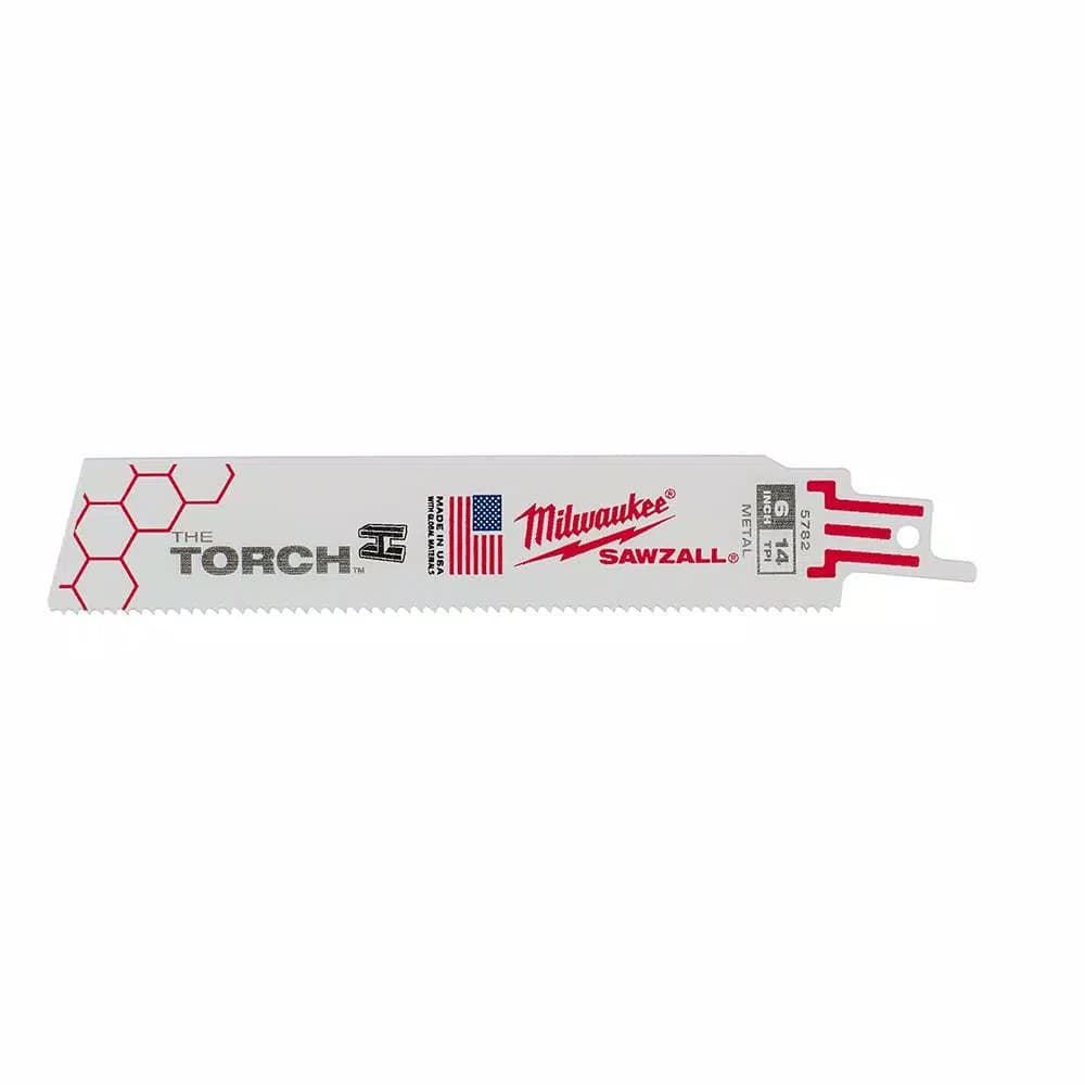 Milwaukee TORCH 6 in. 14 TPI Metal Cutting Reciprocating Saw Blades, Bi-Metal, 5-Pack