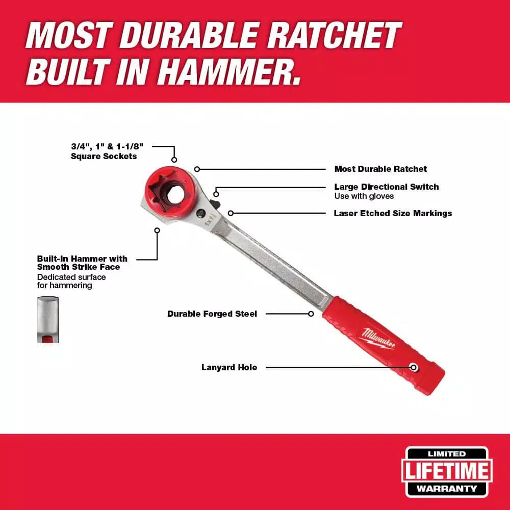 Milwaukee Lineman's High Leverage Ratcheting Wrench, Forged Steel, 3/4 in. to 1-1/8 in.