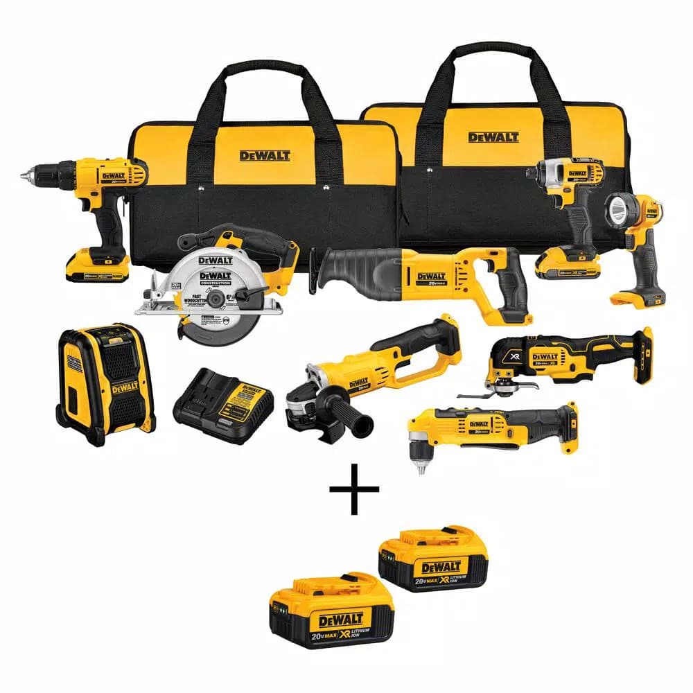 DEWALT 20V MAX Cordless 9-Tool Combo Kit with (2) 2.0Ah and (2) 4.0Ah Batteries