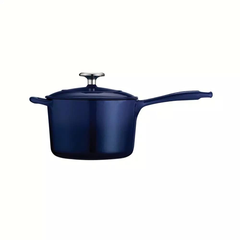 Tramontina 2.5 Qt. Enameled Cast Iron Sauce Pan with Lid, Gradated Cobalt Blue
