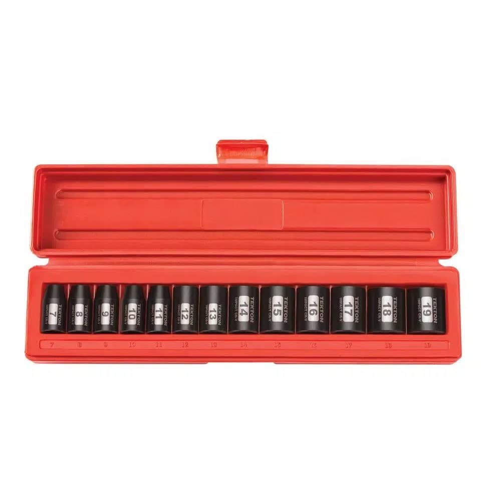 TEKTON 3/8 in. Drive 7-19 mm 12-Point Shallow Impact Socket Set, 13-Piece