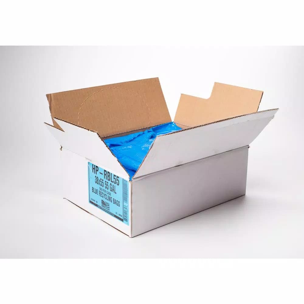 Unbranded HP-RBL 55-60 Gallon Blue Recycling Trash Bags, 0.95 Mil, 100 Count