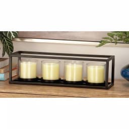 LITTON LANE 5 in. Black Iron and Clear Glass 4-Pedestal Rectangular Votive Candle Holder thumbnail 1
