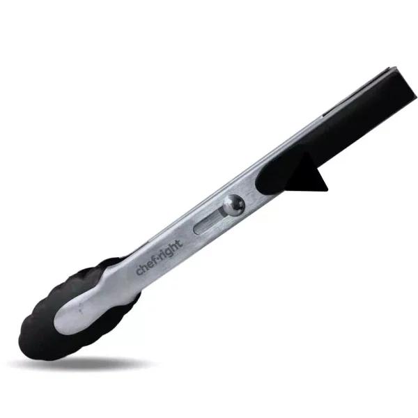 Chefright 9 in. Brushed Stainless Steel Magnetic Locking Tongs with Soft Rubber Grips (Set of 3)