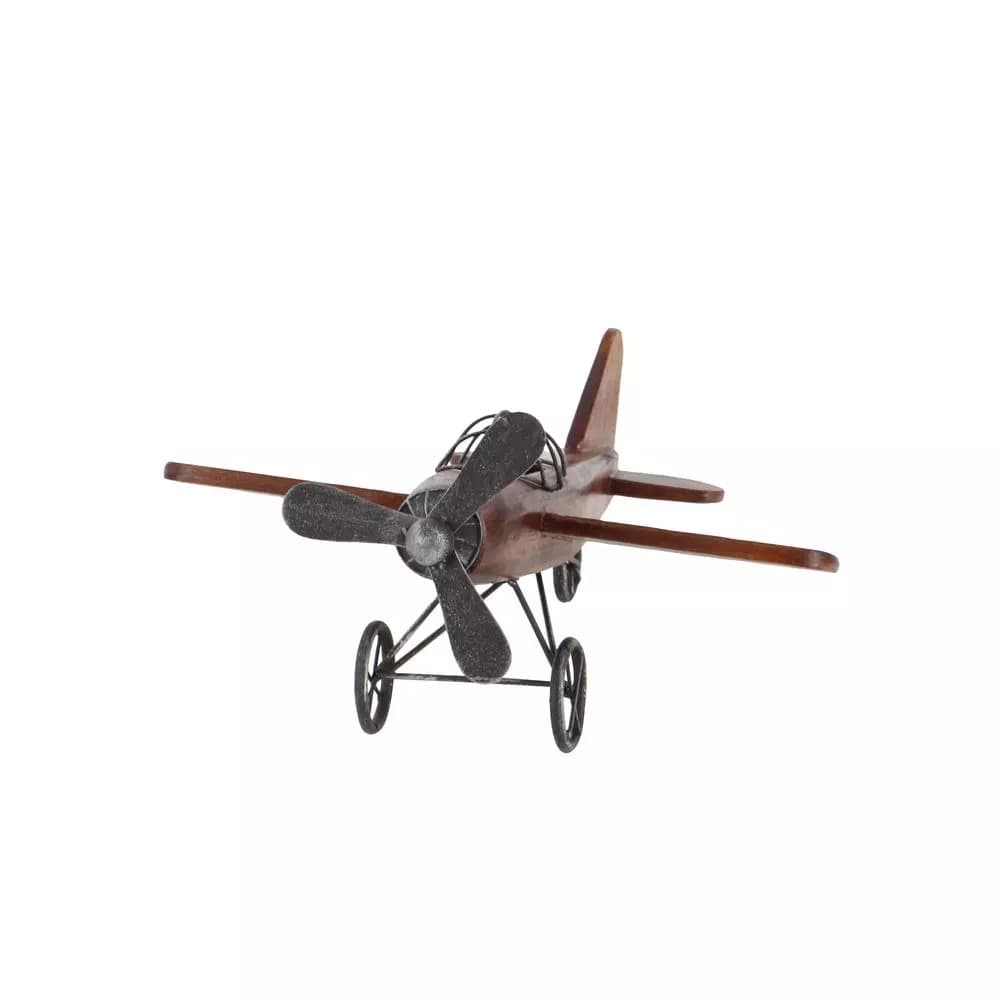 LITTON LANE Vintage Reflections 16" Rustic Wood and Iron Model Airplane Sculpture