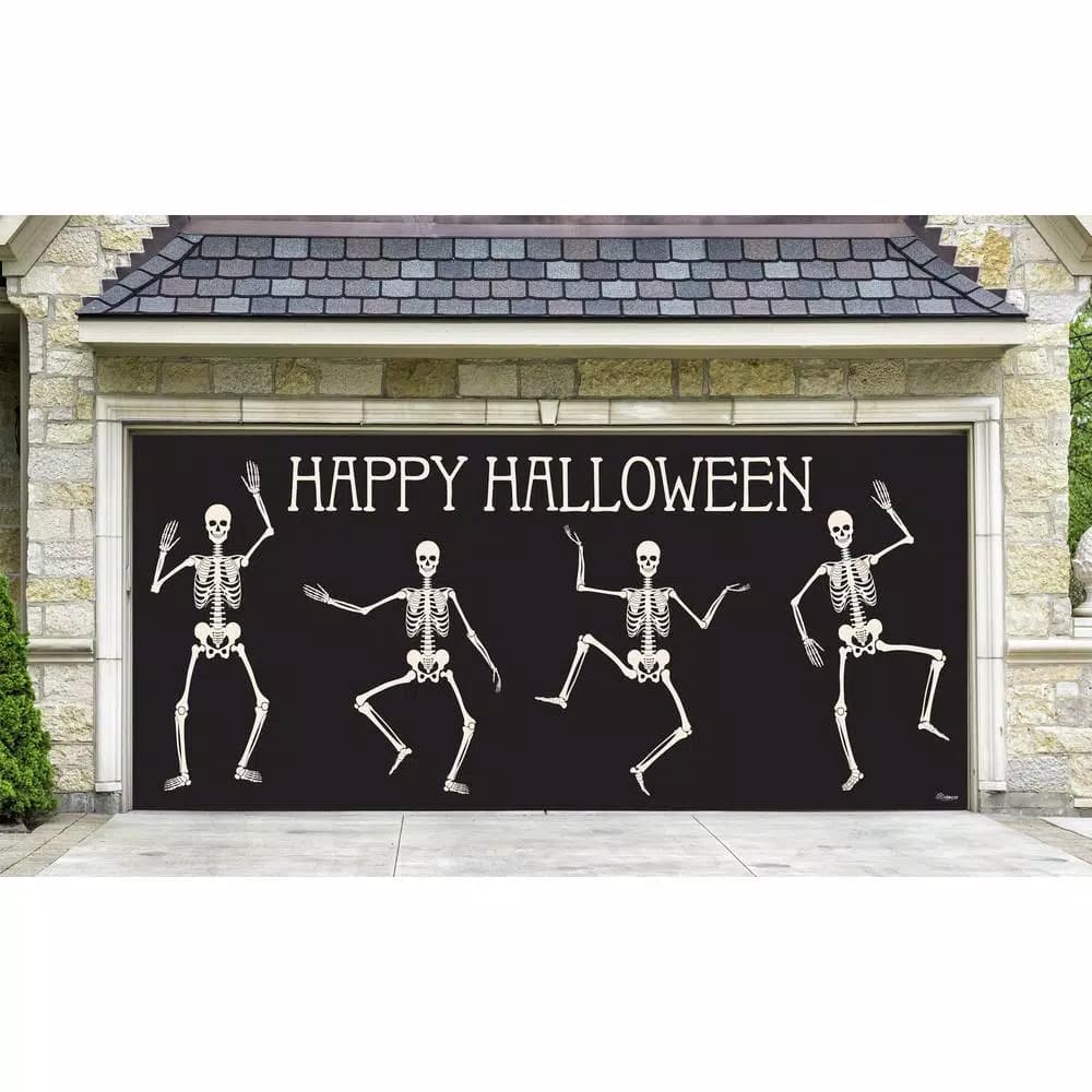 My Door Decor 7 ft. x 16 ft. Happy Halloween Skeletons Garage Door Banner Mural