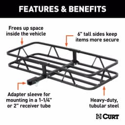 CURT 48 in. x 20 in. Steel Basket Style Hitch Cargo Carrier, 500 lb. Capacity, 2 in. Receiver with Adapter thumbnail 2