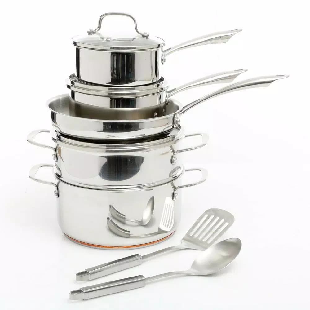 Oster Cuisine Kellerton 10-Piece Stainless Steel Cookware Set with Copper Accents