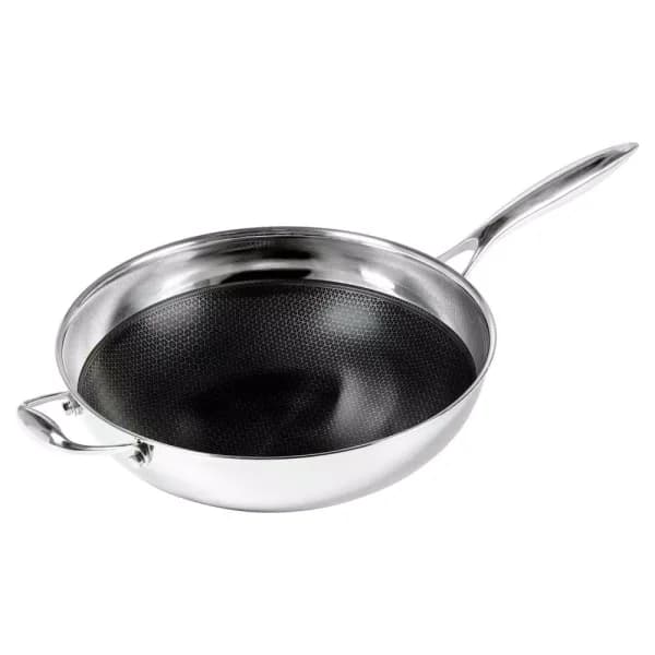 Black Cube 12.5 in. Hybrid Non-Stick Stainless Steel Wok