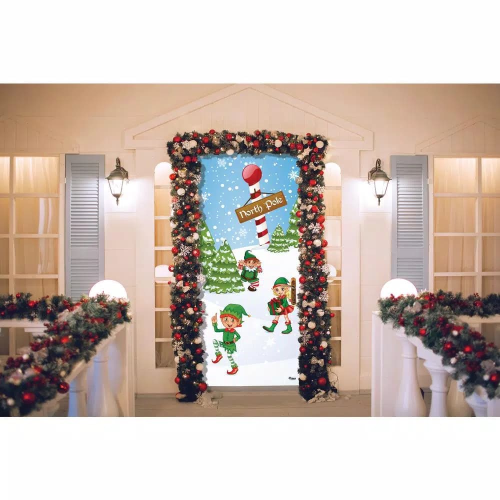 My Door Decor North Pole Elves Christmas Front Door Mural Banner, 36 in. x 80 in.