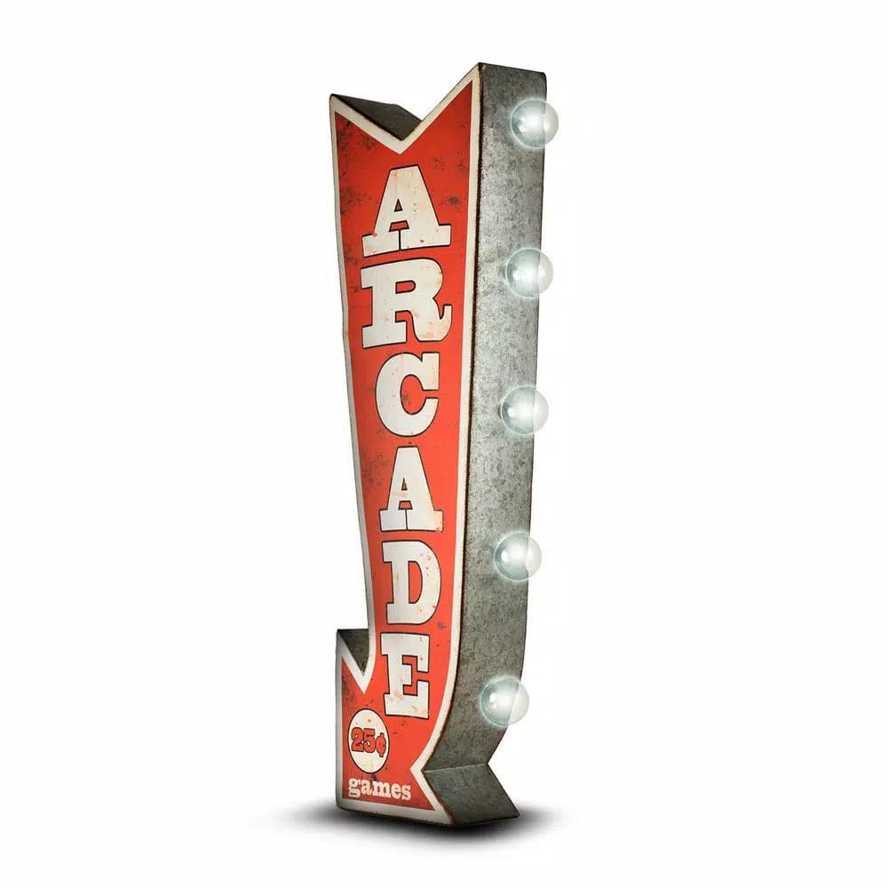 Crystal Art Gallery Arcade Games Metal Arrow Vintage Marquee LED Sign