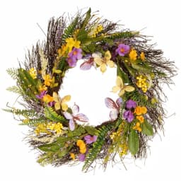 National Tree Company 24 in. Spring Mixed Flowers Wreath with Butterflies and Berries thumbnail 1