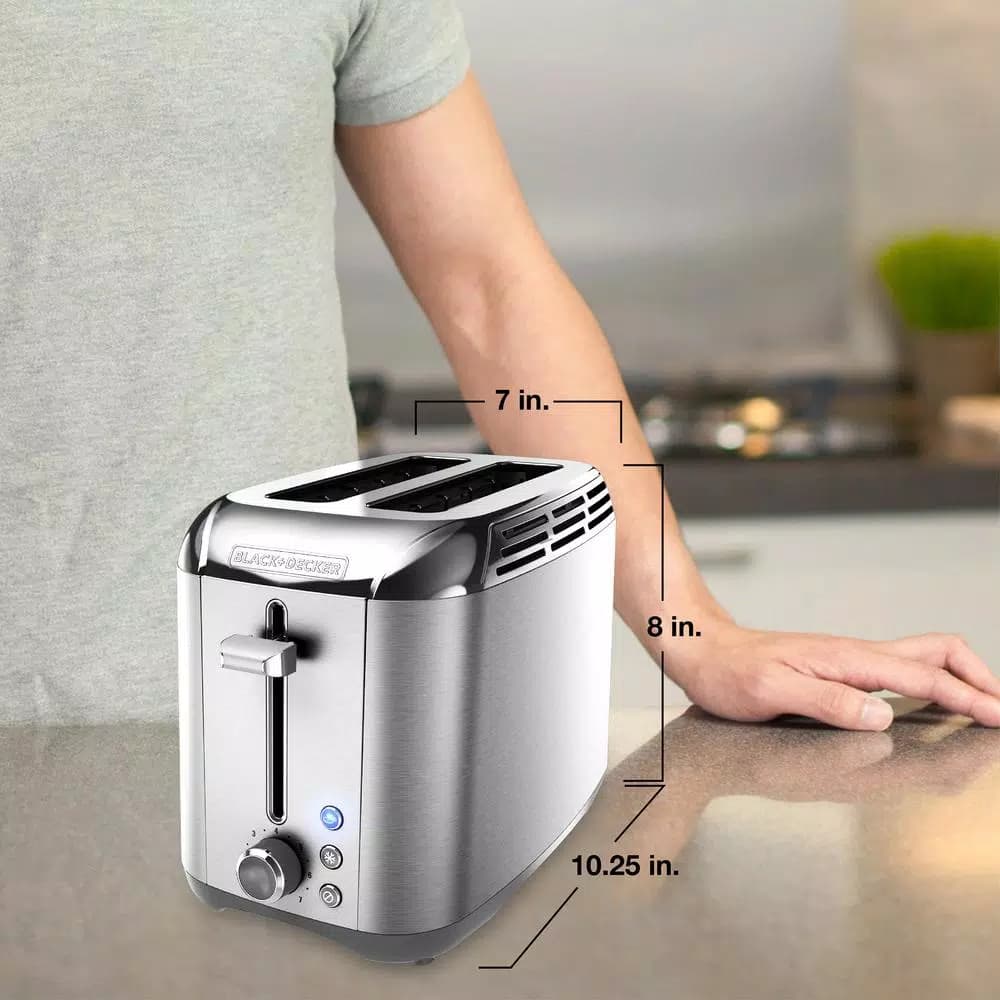 BLACK+DECKER Rapid Toast 2-Slice Stainless Steel Wide Slot Toaster, 1200W