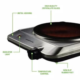 Ovente 1000W Electric Infrared Single Burner Cooktop, Silver Ceramic Glass Hot Plate thumbnail 2