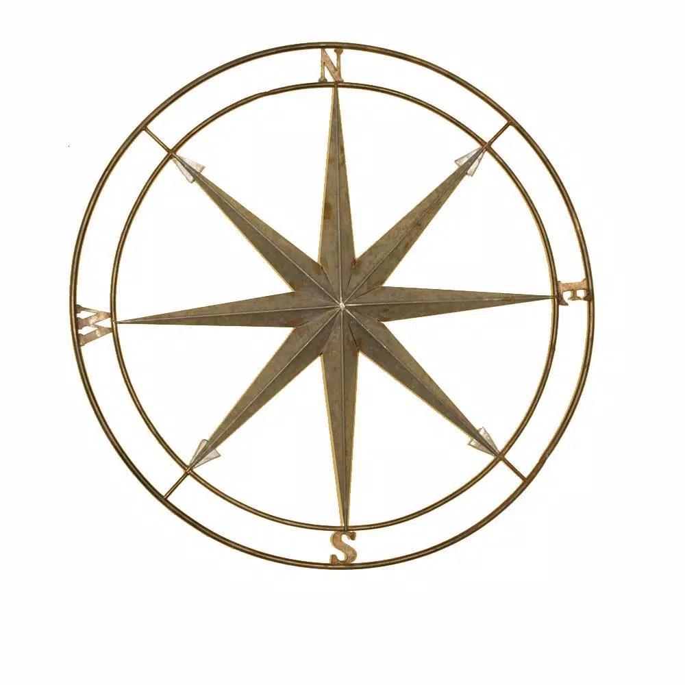 Unbranded Compass Metal Wall Art - Gunmetal Silver and Distressed Copper Decor