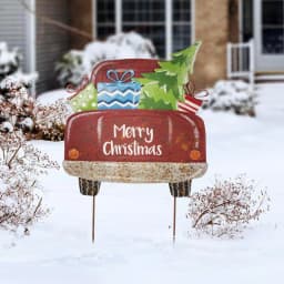 Glitzhome 31.89 in. Rusty Metal Christmas Truck Yard Stake and Wall Decor thumbnail 8