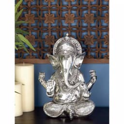 LITTON LANE 16 in. Antique Silver Sitting Ganesh Sculpture with Patterned Detailing thumbnail 8
