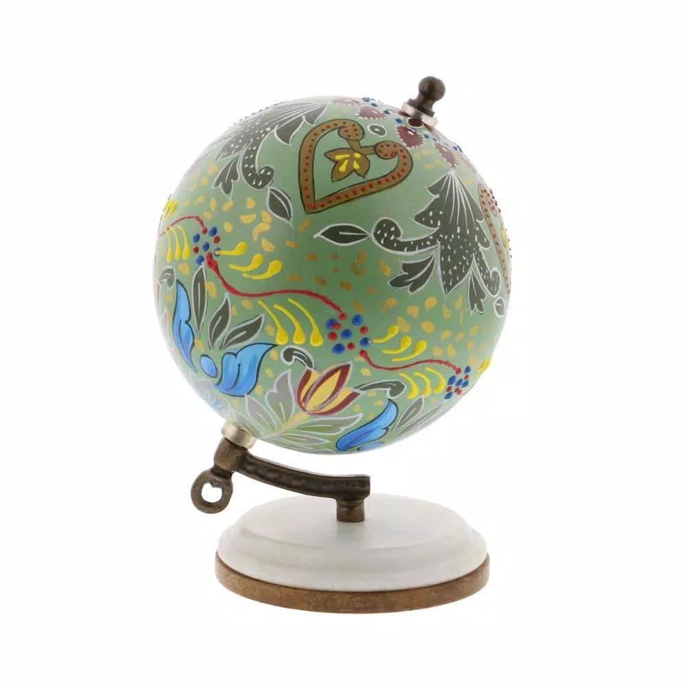 LITTON LANE Modern Reflections 7 in. Decorative Lattice Globe with Mango Wood and Marble Base, Multi-Color