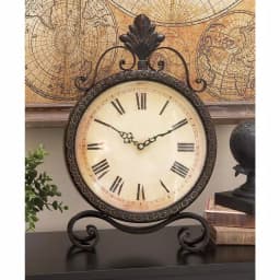LITTON LANE 17 in. x 11 in. Round Wrought Iron Table Clock with Tarnished Bronze Finish thumbnail 1
