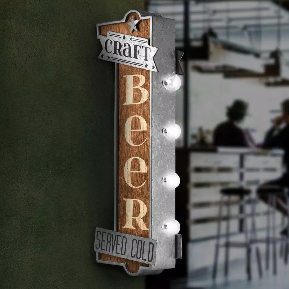 Crystal Art Gallery Craft Beer Served Cold Metal Marquee LED Sign - Vintage Style