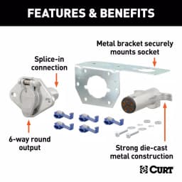 CURT 6-Way Round Trailer Connector Plug & Socket Kit with Hardware thumbnail 6