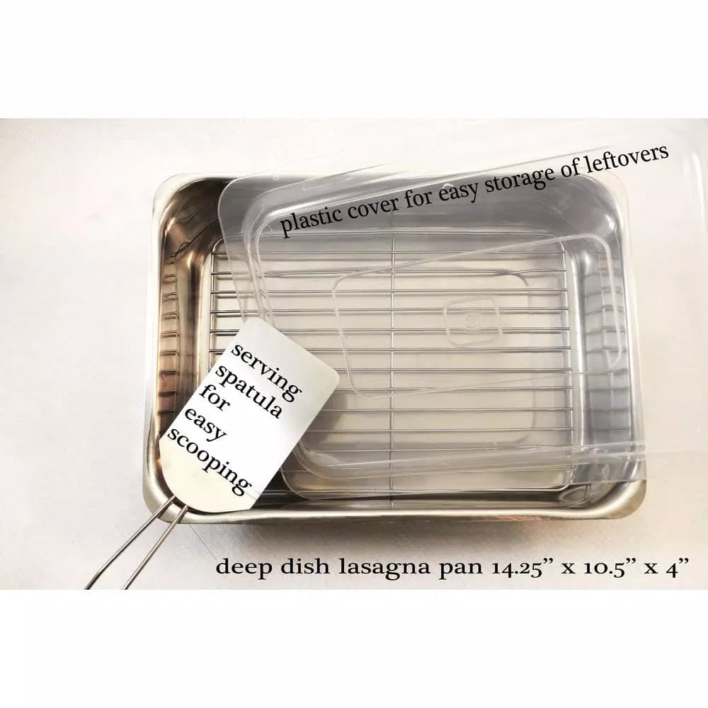 ExcelSteel 4-Piece Stainless Steel Roaster and Lasagna Pan Set with Plastic Cover and Spatula