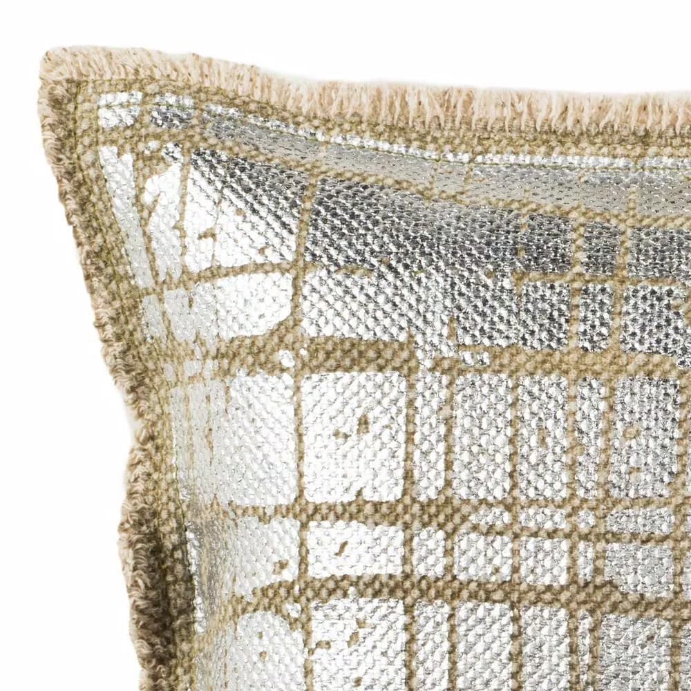 Safavieh Metallic Grid Silvery-Moss 20 in. x 20 in. Cotton Throw Pillow with Down Alternative Fill