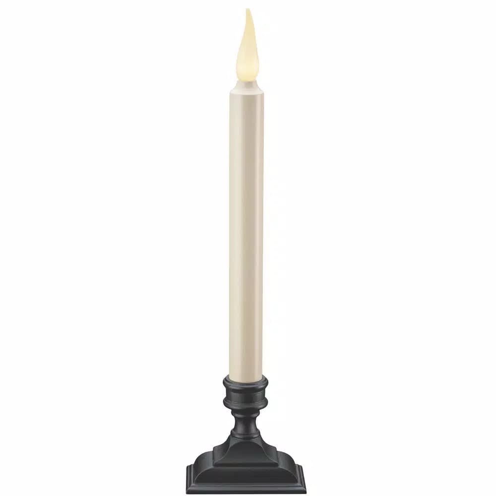 Xodus Innovations 12.5 in. White LED Taper Candle with Realistic 3D Warm Flame and Aged Bronze Base