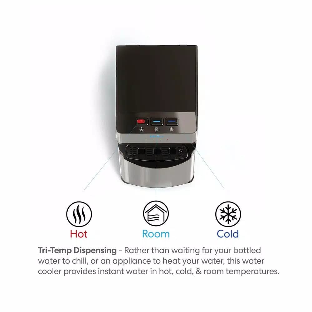 Brio Essential Tri-Temp Bottom-Load Water Cooler Dispenser - Black and Brushed Stainless Steel