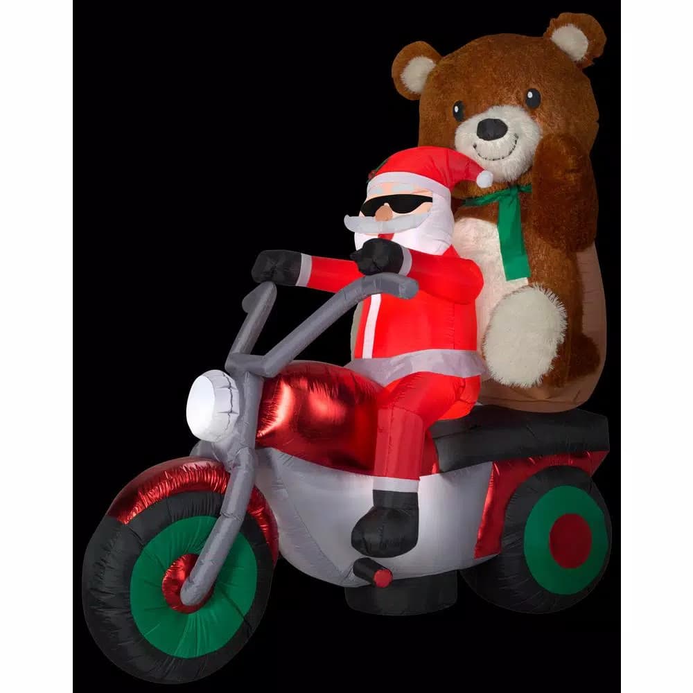 Airblown 6.5 ft. Inflatable Christmas Santa with Teddy Bear on Motorcycle, Mixed Media Airblown Decor